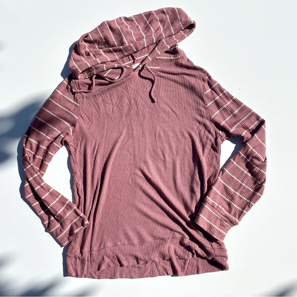 Kaileigh Mauve Striped Lightweight Hoodie, XS